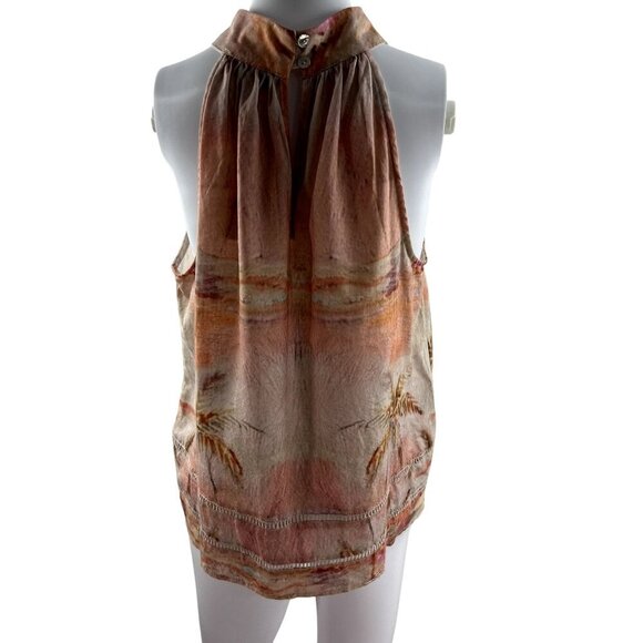 Rachel Zoe NWT Women S Linen Blend Halter Top Tropical Palm Tree Resort Vacation - Picture 2 of 15